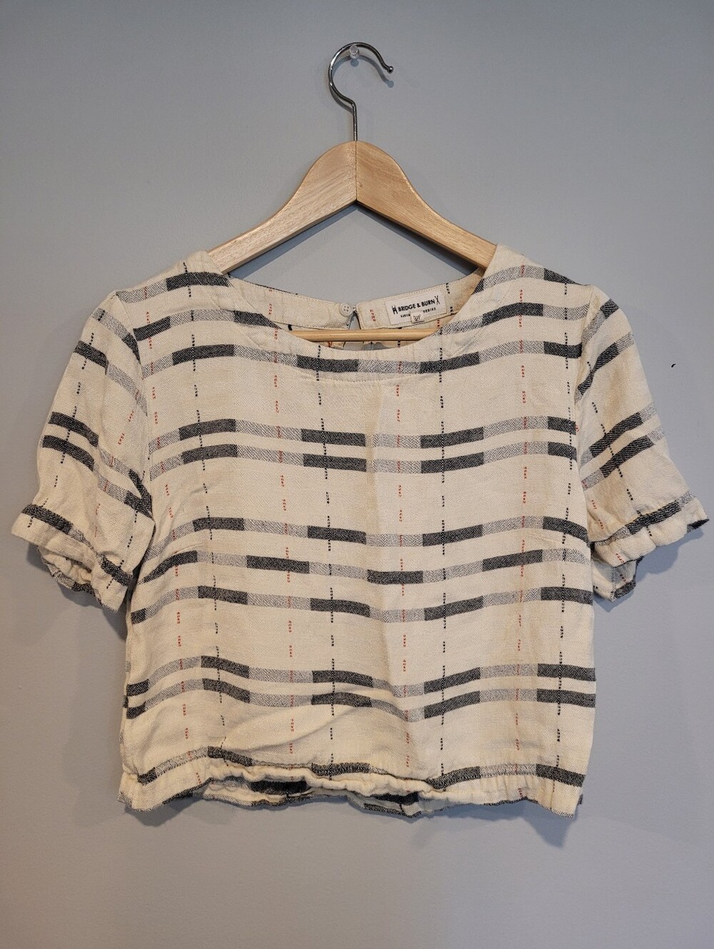 Bridge & Burn Leona Crop Plaid Top Alpenglow Stripe Modal Linen Size XS